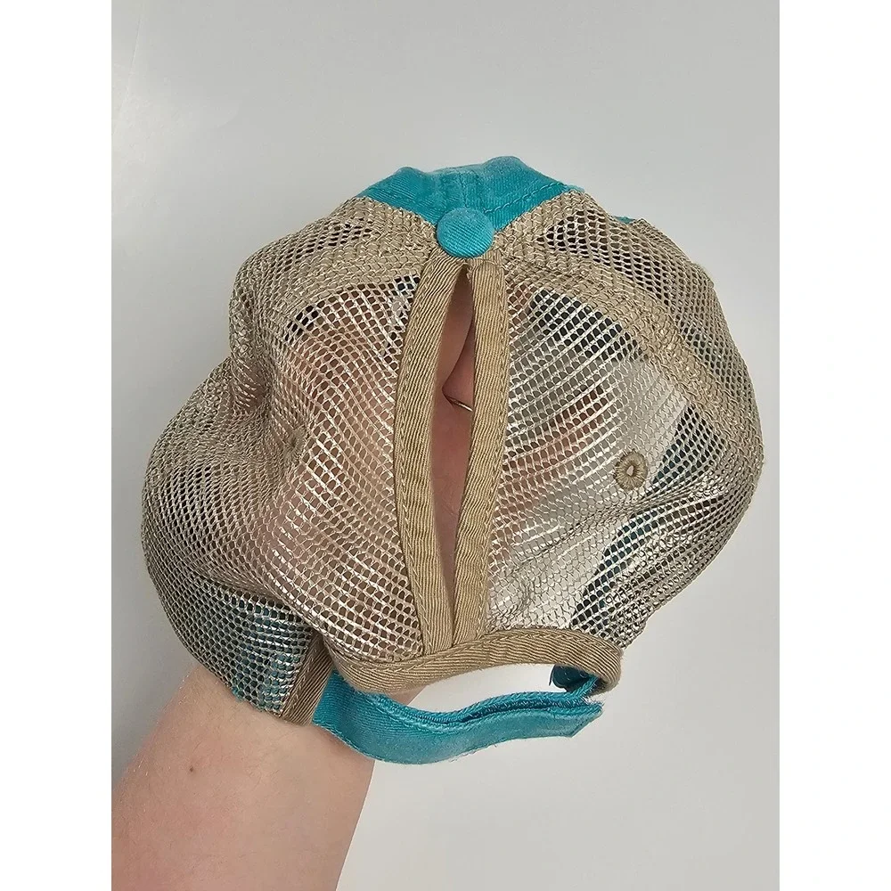 KBETHOS Ponytail‎ Trucker Hat Teal Pink Camper Trailer Distressed Mesh Cap